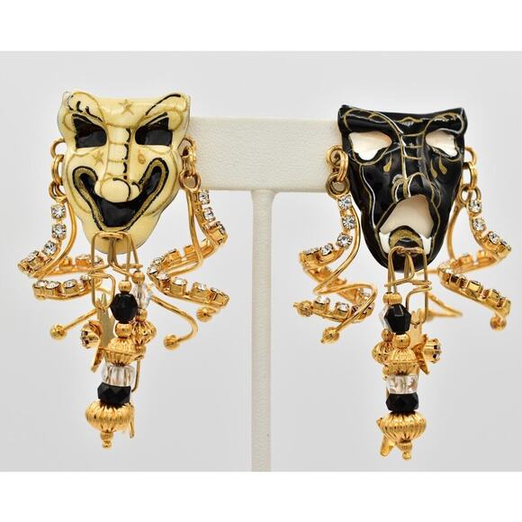 Lunch At The Ritz Vintage Earrings Comedy Tragedy Sock Buskin Drama Signed BinW